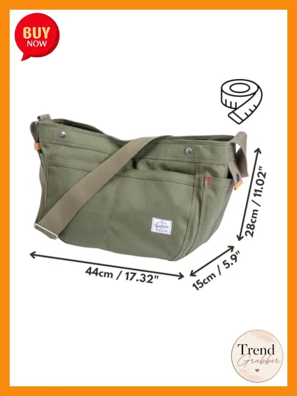 Canvas Crescent Crossbody Bag with Adjustable Wide Strap, Large Capacity